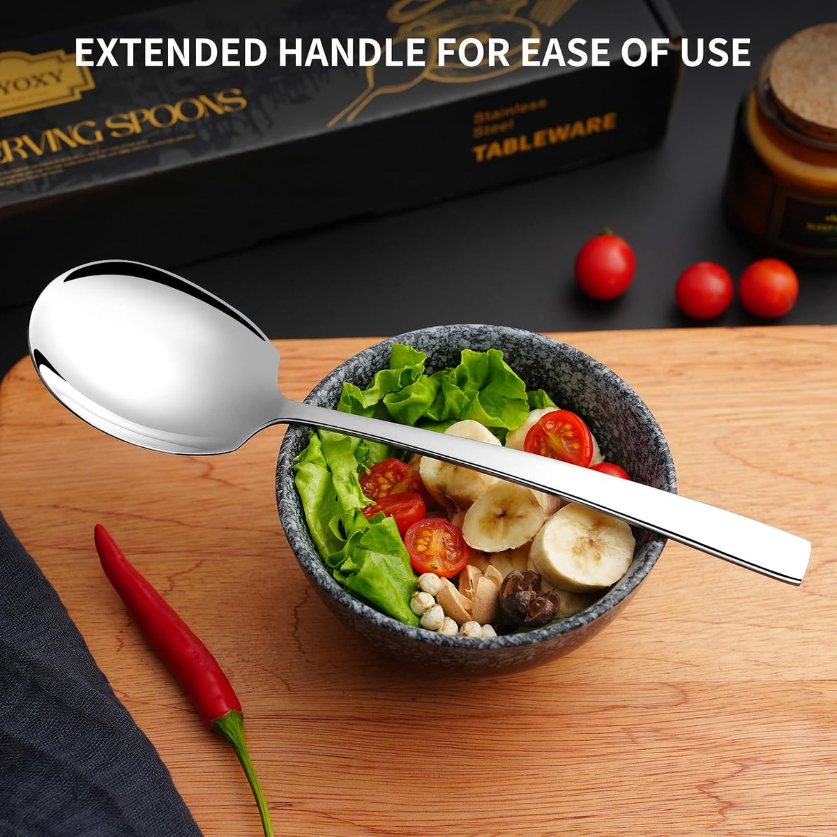 4 Piece Serving Spoons Set,9.2-Inch Includes 2 Large, 2 Slotted