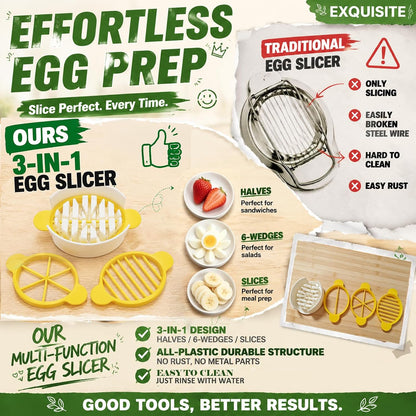Hard Boiled Egg Slice,3-in-1 Egg Cutter for Slice,Wedge and Half Cut