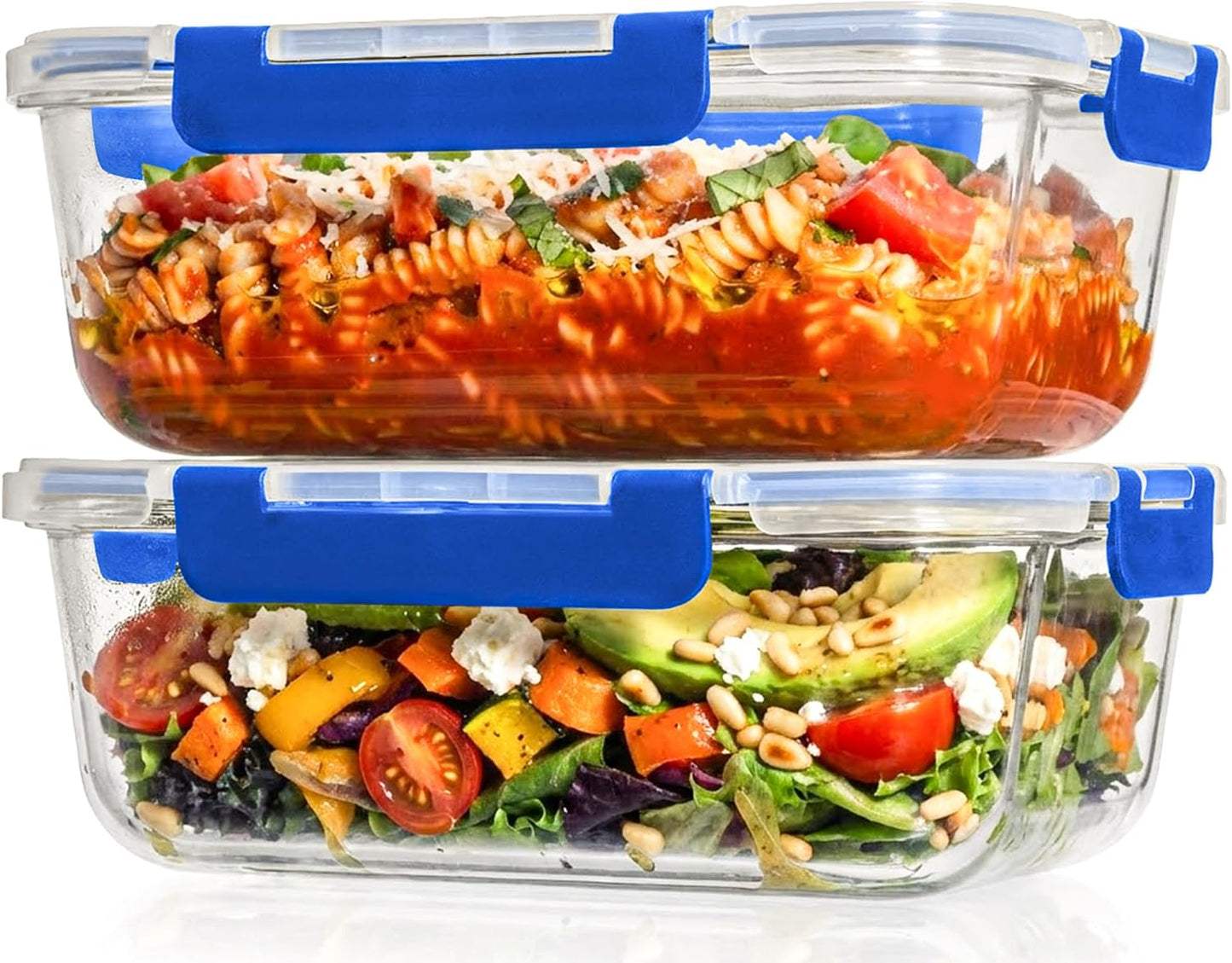 Razab 4 Pcs 1860ml / 63 Oz Large Glass Food Storage Containers with Lids - Glass Meal Prep Containers with Locking Lids for Roasting, Storing Leftover, Lunch Container, BPA Free, Microwave & Oven Safe