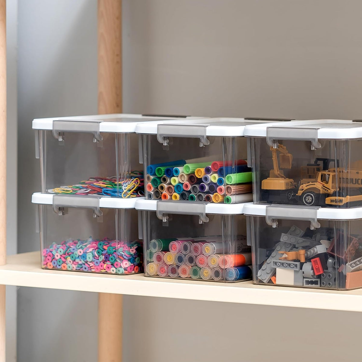Citylife 6Packs 7.8Qt Plastic Storage Bins with Lids, Clear Organizer | Stackable totes Containers for Craft Supplies, Documents,Garage,Toys,Office and Classroom