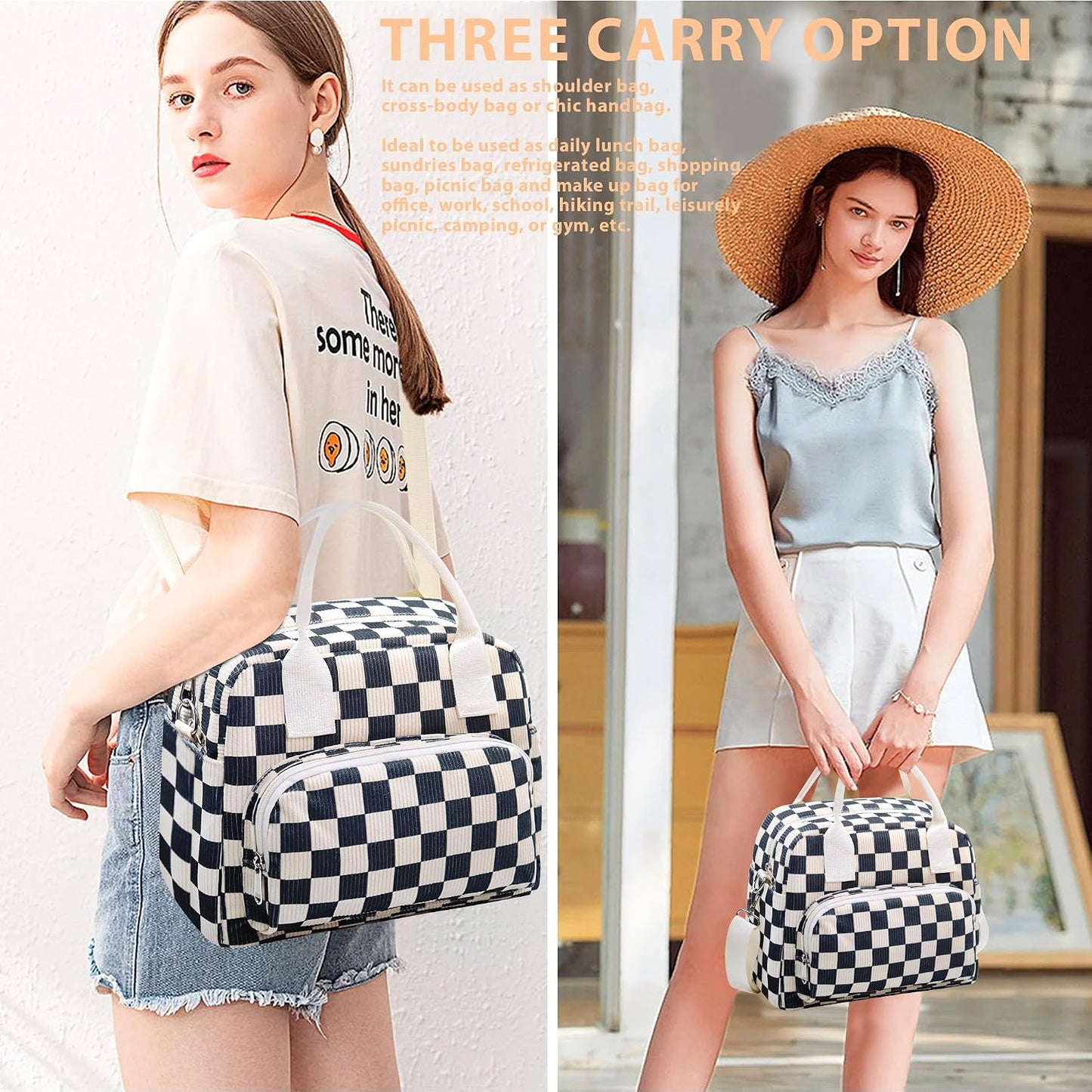 RLGPBON Insulated Lunch Bag Teen Girls, Preppy Lunch Box Large Insulated Lunch Bag Reusable Lunch Tote Bag, Preppy LunchBag for Girls School Travel Picnic