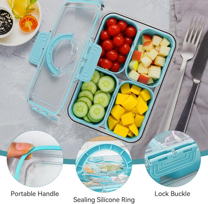 Small Snack Box Containers for Adults Men Women with 4 Compartments,Reusable Bento Box Adult Food Trays for Fruit,Charcuterie,Pink Lunch Box Divided Serving Tray with Lid and Handle for Work Travel