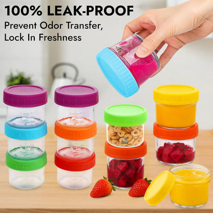 ARSUK 4Oz Glass Food Storage Containers with Snap-On BPA-Free Lids 12 Pack - Small Glass Jars for Sauce, Spices, Meal Prep - Reusable & Dishwasher Microwave Fridge Freezer Safe