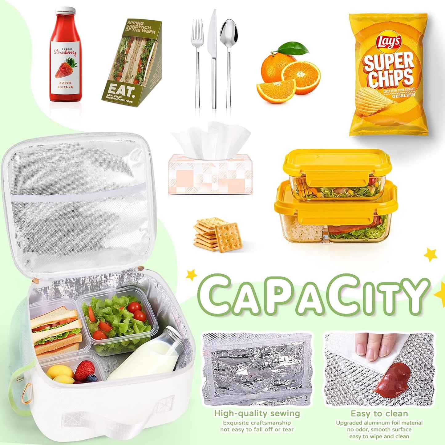 Nsrzua Lunch Bag Kids-Kids Insulated Lunch Bag with Adjustable Strap - Reusable Leakproof Lunch Box for Girls, Preppy School Lunch Tote for Travel, Picnic,School & Winter Camp