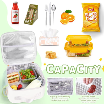 Nsrzua Lunch Bag Kids-Kids Insulated Lunch Bag with Adjustable Strap - Reusable Leakproof Lunch Box for Girls, Preppy School Lunch Tote for Travel, Picnic,School & Winter Camp