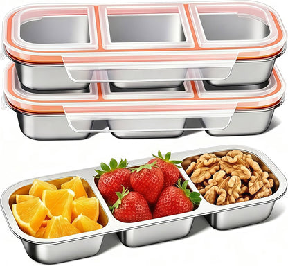 Stainless Steel Snack Containers, 6-Pack Reusable Grab and Go Containers with Lids, Dual Compartment Bento Box for Travel, Camping & Lunch Prep