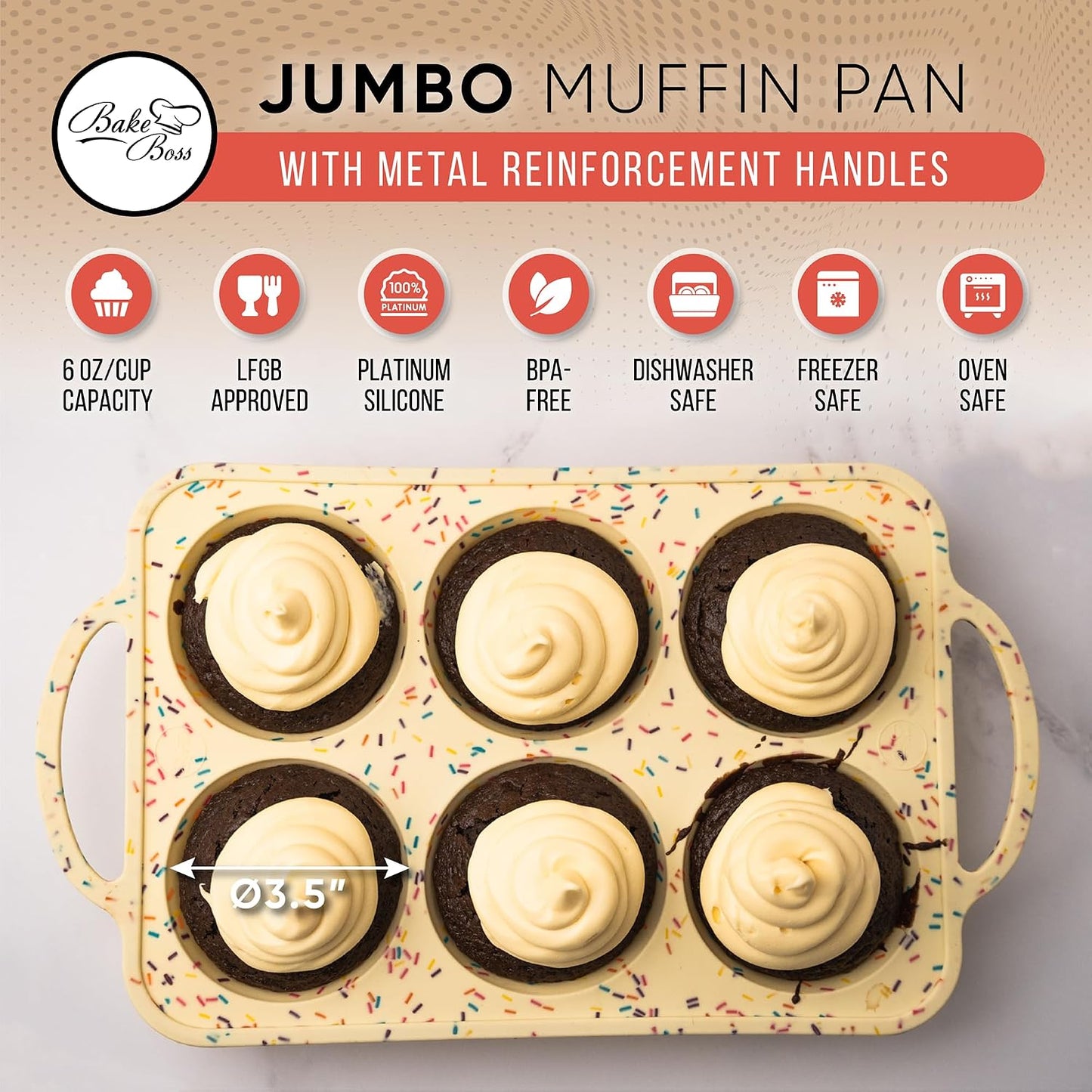 2-Pack Silicone Muffin Pan Set – Regular 12 Cup & Mini 24-Cup Silicone Muffin Pans for Baking – Nonstick Silicone Cupcake Pan with Metal-Reinforced Handles – BPA-Free, Dishwasher-Safe, Cream