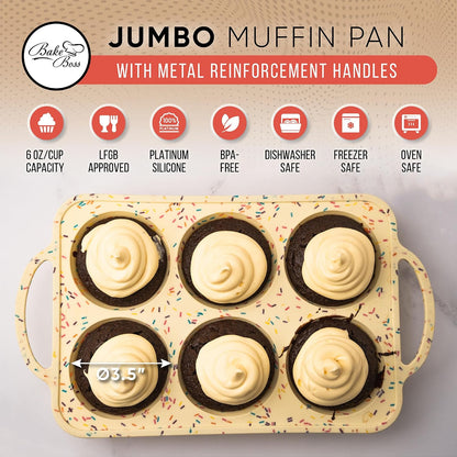 2-Pack Silicone Muffin Pan Set – Regular 12 Cup & Mini 24-Cup Silicone Muffin Pans for Baking – Nonstick Silicone Cupcake Pan with Metal-Reinforced Handles – BPA-Free, Dishwasher-Safe, Cream