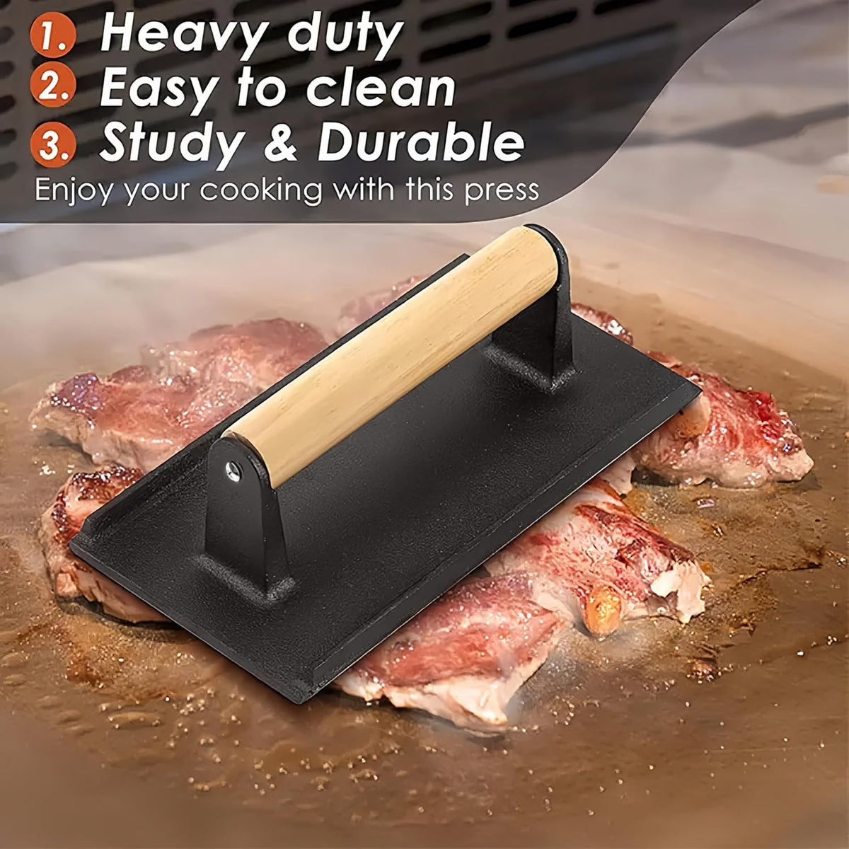Grill Weight Press Cast Iron, 2.4LB Rectangle Meat Weight Bacon Smash
