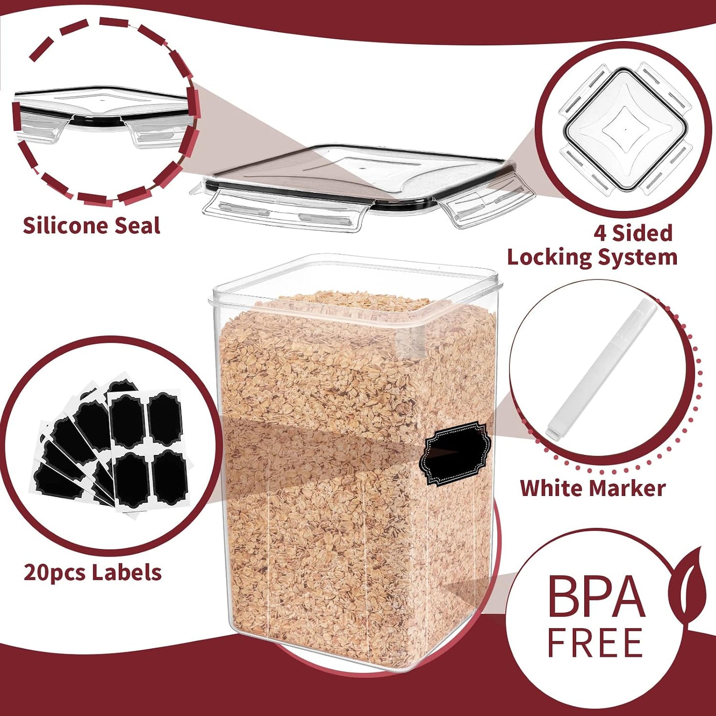 PRAKI 10 PCS flour sugar storage containers for Organizers and Storage | BPA Free, Airtight Food Storage Containers with Lids for Sugar, Flour, Baking Supplies, Versatile Kitchen Containers, Black