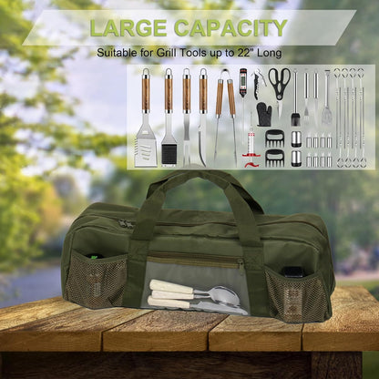 24" Grill Tool Storage Bag, Canvas, Black, Unisex, Classic Style, 60x24x24 cm/24 * 9.4 * 9.4 inches, Zipper Closure, Hand Strap, Perfect for Outdoor Grilling, Camping, Hiking