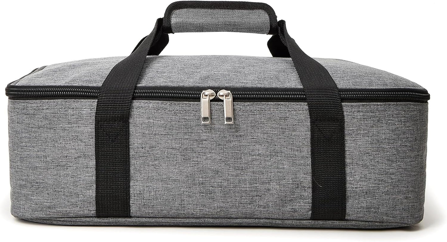 Lestyn Insulated Casserole Carrier Bag - Portable Reusable Food Transport Tote Bag Fits 9x13 Lasagna Baking Dish Pan to Keep Food Hot/Cold for Gathering/Potluck Parties/Cookout/Camping/Offices-Gray