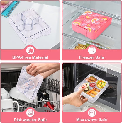 Pawtong Bento Lunch Box Set With 10oz Soup Thermo, Leak-proof Lunch Containers with 4 Compartment, Kids Hot Thermo Food Jar/Insulation Lunch Bag, Food Containers for School（Dinosaur）