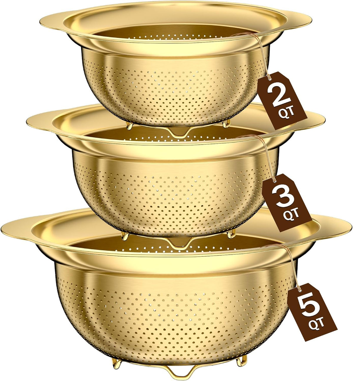 Stainless Steel Colander for Kitchen, Strainers and Colanders, 5-3-2 Qt