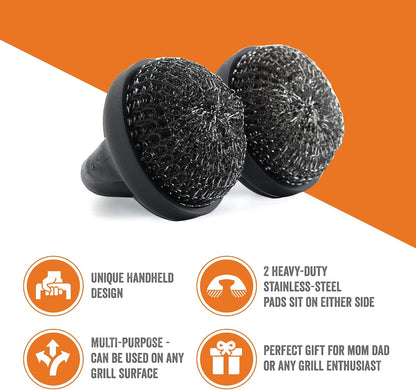 Yukon Glory BBQ Grill Brush, Commercial-Grade Double Stainless Steel Cleaning Pads, Easy-Grip Grill Cleaner for Gas, Charcoal, Porcelain, Ceramic & Cast Iron Grates