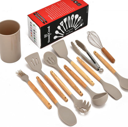 Silicone Cooking Utensils Set - 446°F Heat Resistant Silicone Kitchen Utensils Set, Spatula,Turner Tongs, Spoon, Whisk,Kitchen Gadgets for Nonstick Cookware, BPA Free（Black）