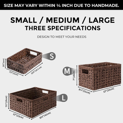 GRANNY SAYS Wicker Storage Baskets for Shelves, Water Hyacinth Basket with Scalloped Edge, Storage Wicker Baskets for Pantry, Large, 2-Pack