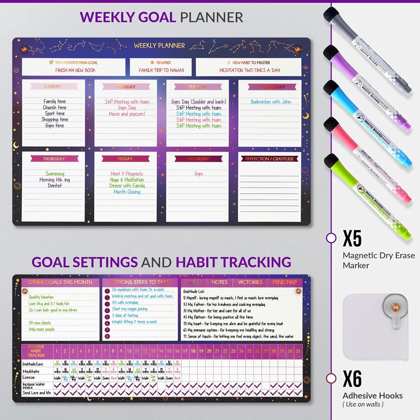Fridge Calendar Acrylic 17x12”, Start Monday | Magnetic Calendar for Refrigerator | Acrylic Dry Erase Whiteboard Calendar for Fridge | Family Schedule Board with 5 Markers & Eraser by Freedom Mastery