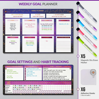 Fridge Calendar Acrylic 17x12”, Start Monday | Magnetic Calendar for Refrigerator | Acrylic Dry Erase Whiteboard Calendar for Fridge | Family Schedule Board with 5 Markers & Eraser by Freedom Mastery