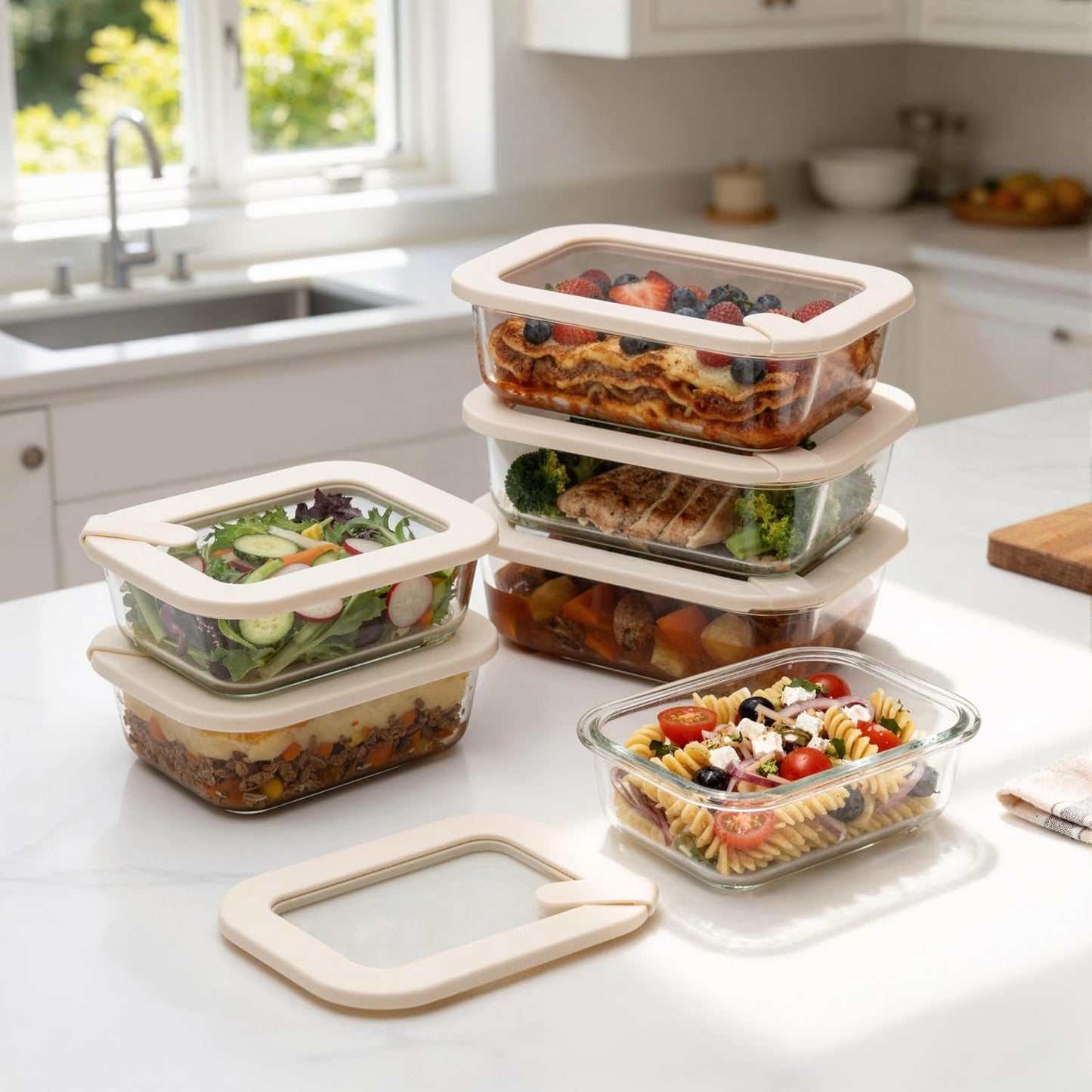 Urban Green Glass Food Storage Containers with Glass Lids, Microwave Safe Food Container Set, Aitight Meal Prep Container Set, LeakProof, 100% Plastic Free, 6 Pack