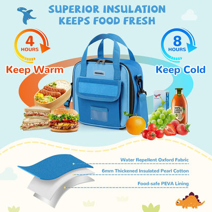 REDSHELL Tactical Lunch Box Kids, Large Insulated Lunch Bag for Boys Girls, Cooler Lunchbag, Square Toddler Lunchbox, School Daycare Lunch Tote Pail with Water Bottle Holder Shoulder Strap, Blue