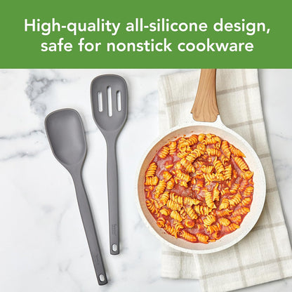 Tovolo Elements Silicone Spoon Set of 2 Mixing and Slotted Spoon Bundle for Non Stick Cooking Mixing Serving, Dishwasher Safe Heat Resistant Slotted Spoon and Mixing Serving Spoon, Oatmeal