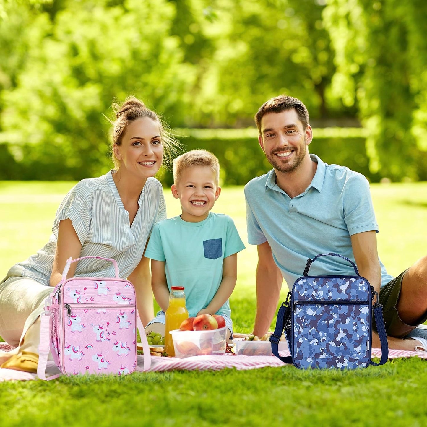 Kids Insulated Lunch Box Bag, Thermal Picnic Cool Bags with Adjustable Strap for Adults Children Women Men Boys Girls School Work (CAM-Blue)