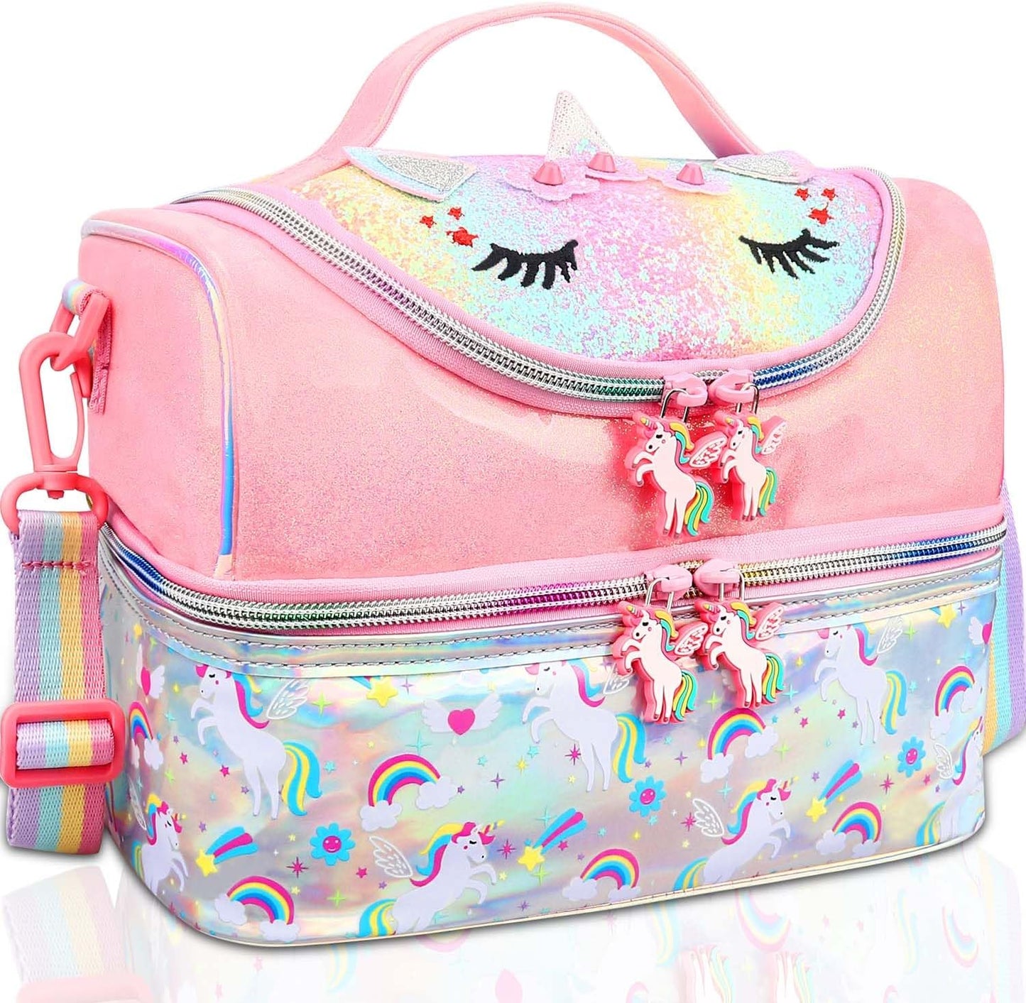 RHCPFOVR Kids Lunch Bag - Double - Decker Cooler Insulated Lunch Box for Boys Girls,Washable Lunch Bag with Strap and Reusable Toddler Lunchbox for School and Daycare