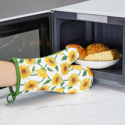 Oven Mitts and PotHolders Sets, 4 Pcs Kitchen Oven Glove High Heat Resistant 400°F Pot Holders for Kitchen, Non-Slip Neoprene Oven Mitts are Suitable for Cooking, Baking (Black)