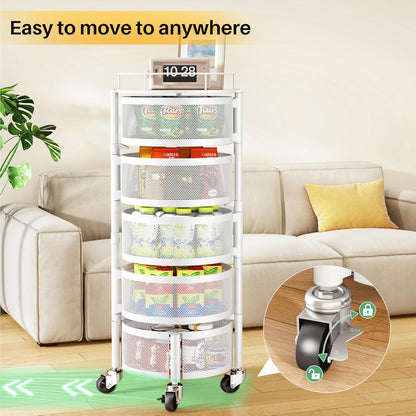 SNTD Fruit and Vegetable Basket Bowls for Kitchen with Metal Top Lid, 5 Tier Rotating Storage Rack Cart for Potato Onion Bread Banana, Wire Basket Organizer on Wheels, Large, Black
