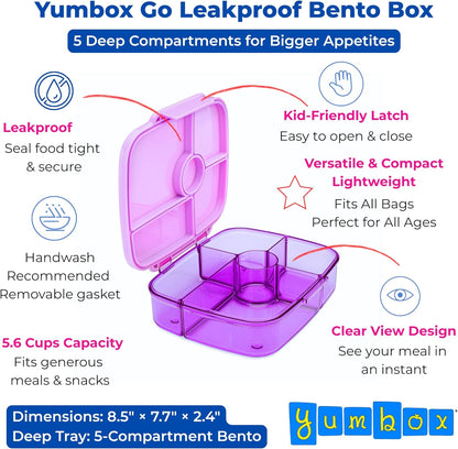 Yumbox Go Leakproof Bento Lunch Box, 5 Compartments, Charcoal Gray | Deep Portioned Tray | Removable Silicone Gasket | Lightweight Construction | Fits Most Lunch Bags | Easy-Clean Design