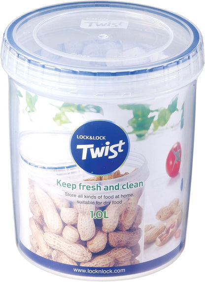 LOCK & LOCK Easy Essentials Twist Food Storage lids/Airtight containers, BPA Free, Tall-30.4oz Clear