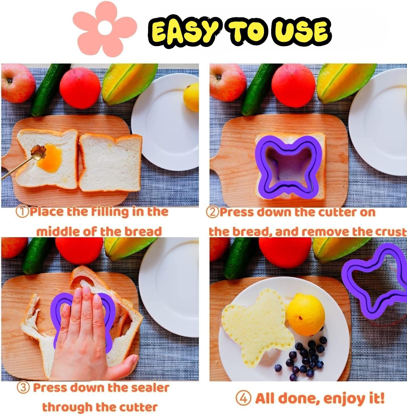BANIC Uncrustable Sandwich Cutter, 43 Pcs Sandwich Cutter and Sealer, Crustless Sandwich Cutter Heart Star Unicorn Dino Butterfly etc, Lunch & Bento Box Accessories with Storage Container