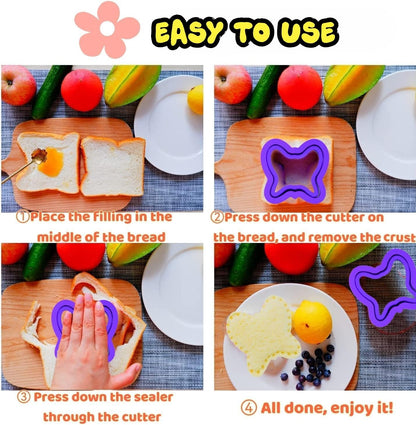 BANIC Uncrustable Sandwich Cutter, 43 Pcs Sandwich Cutter and Sealer, Crustless Sandwich Cutter Heart Star Unicorn Dino Butterfly etc, Lunch & Bento Box Accessories with Storage Container