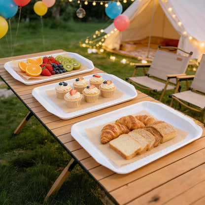 TP 17x12 Inch Plastic Serving Trays Set of 4, Durable Serving Platters with Anti-Slip Dots, BPA-Free Stackable Food Tray for Party, Family Gathering, BBQ,Black