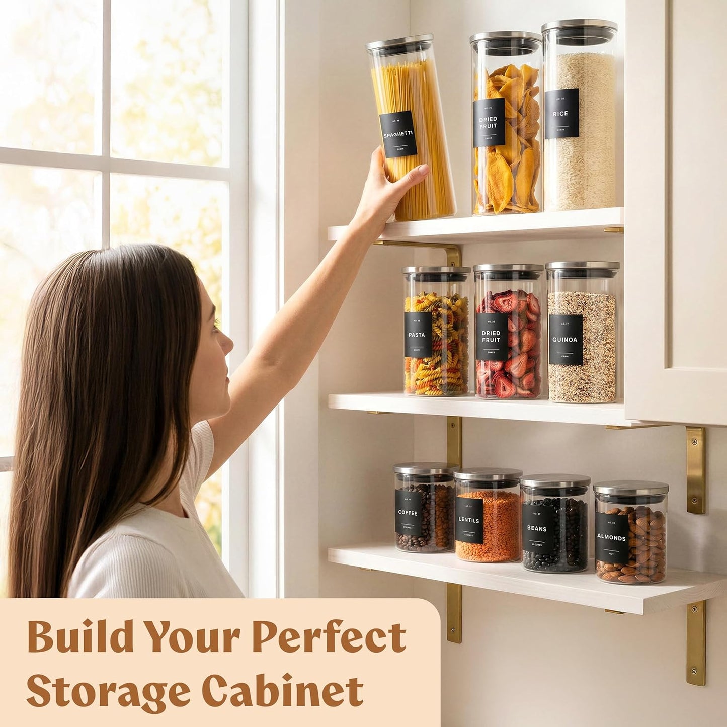 EDELHAUS 2x Large Glass Storage Containers with Airtight Black Lids [135oz/4000ml] | Extra Thick Glass Canisters for Pantry + 63 Labels | Flour Rice Cereal Sugar Coffee Beans Tea
