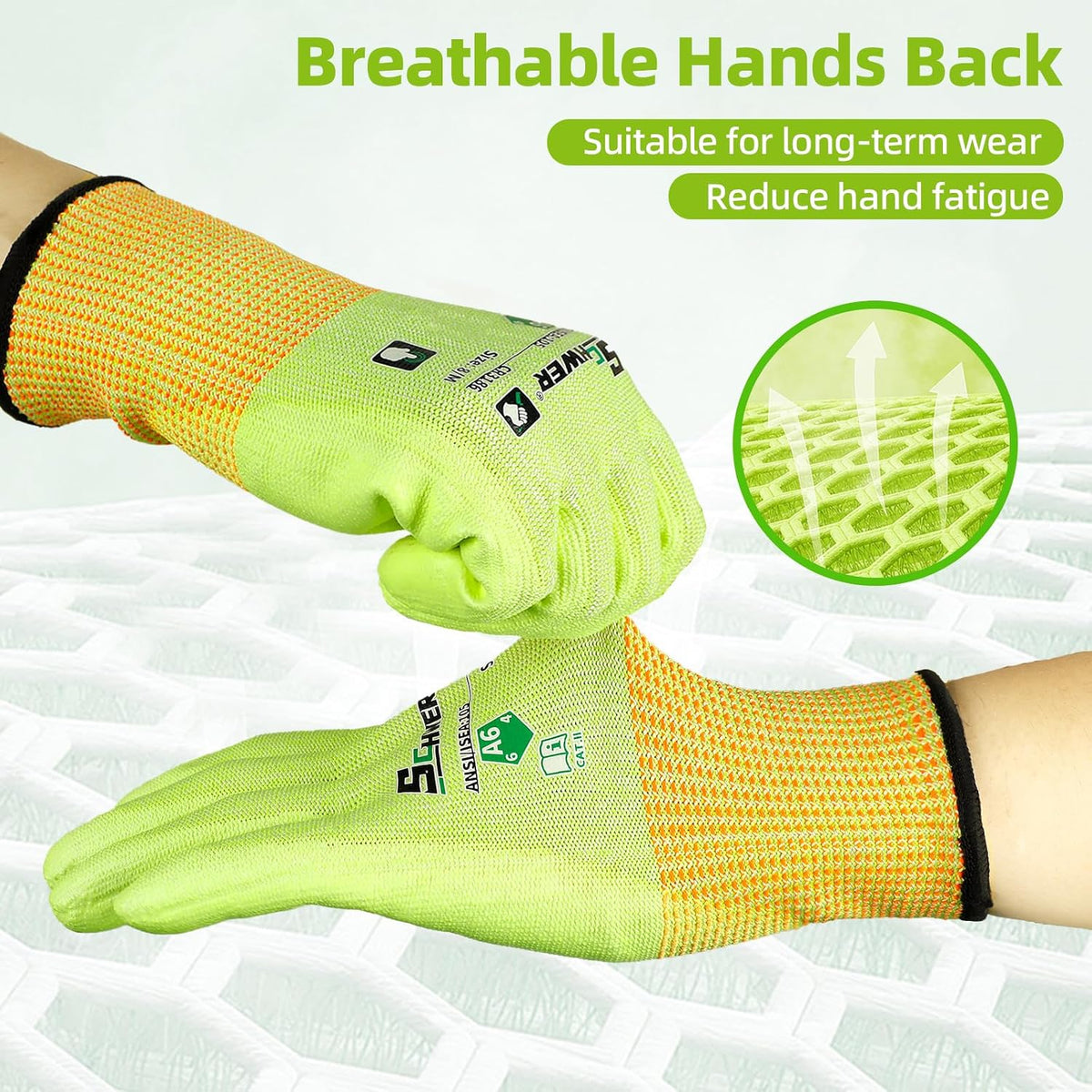Schwer 12 Pairs A4/A5/A6 Cut Resistant Gloves, Non PFAS CR3088, L