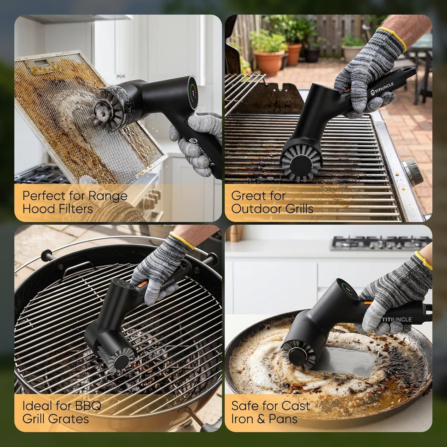 Electric Grill Brush for Outdoor Grill, BBQ Grill Cleaner Cleaning Brush with Stainless Steel Rotary Head, 500RPM Motorized, 3 Speed Modes, 120Mins Runtime, No Bristle Shedding, Gifts for Men/Dad