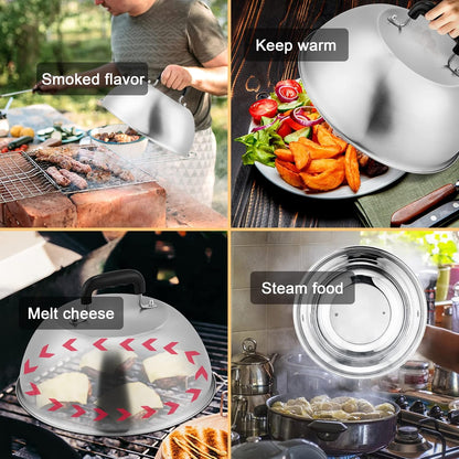 HaSteeL Cheese Melting Dome Set of 2, 12 Inch Round Basting Cover Metal Steam Cover, Stainless Steel Griddle Accessories for Flat Top Grill/Outdoor BBQ/Kitchen Cooking