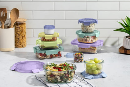 Ello Color Lock Glass Meal Prep Sets Leak-Proof Glass Food Storage Containers with Airtight BPA-Free Plastic Lids, Dishwasher, Microwave, and Freezer Safe
