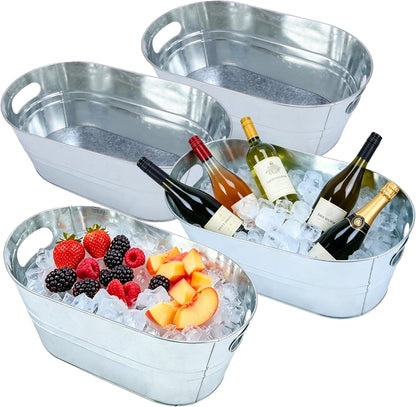 4 Pack 3 Gallon Galvanized Tub, Beverage Tub, Ice Buckets for Parties, Drink Buckets for Parties, Beverage Tubs for Parties, Metal Ice Tub with Handle for Beer Wine Cooling, Mimosa Bar Supplie