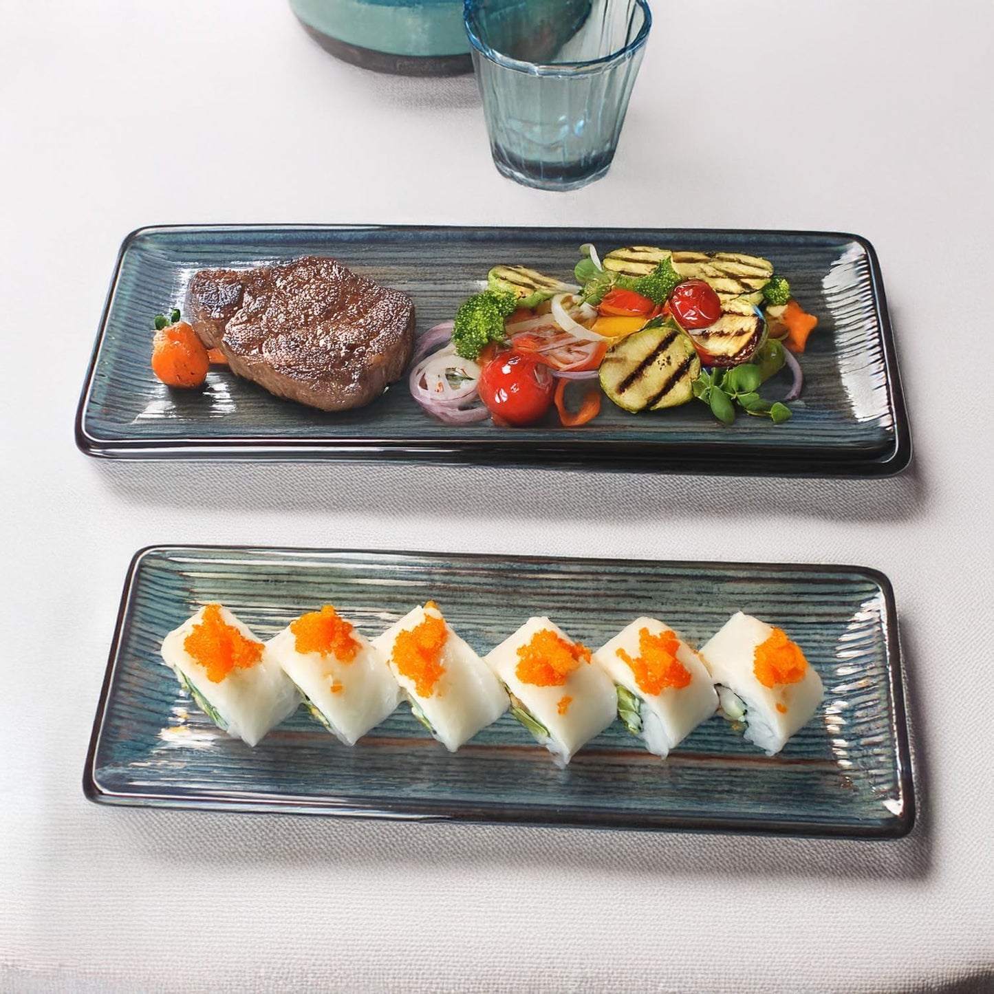 Porcelain Rectangular Plates, Large Cookie Trays, Set of 4, Shatterproof, Dishwasher-Safe, Perfect for Sushi, Baguettes, Snacks, Appetizers, Rolls, or Table Centerpieces.