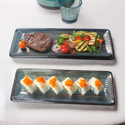 Porcelain Rectangular Plates, Large Cookie Trays, Set of 4, Shatterproof, Dishwasher-Safe, Perfect for Sushi, Baguettes, Snacks, Appetizers, Rolls, or Table Centerpieces.
