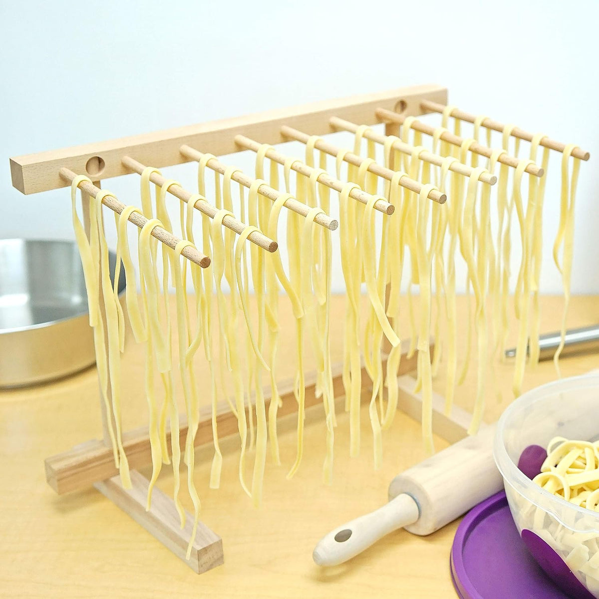 Southern Homewares Collapsible Wooden Pasta Drying Rack – Natural Beechwood Pasta Hanger for Fresh Pasta, Noodles, and Spaghetti – Easy to Assemble, Compact Design – Ideal for Home Pasta Making