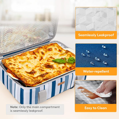 LUNCIA Insulated Single Decker Casserole Carrier, Lasagna Lugger Tote Keeps Food Hot or Cold, Thermal Lunch Bag for Potluck Parties, Picnic and Cookouts, Fits 9" x 13" Baking Dish, Black