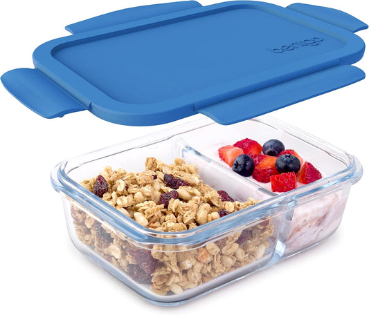 Bentgo® Glass Snack - Leak-Proof Bento-Style Snack Container with Airtight Lid and Divided 2-Compartment Design - 1.75 Cup Capacity for Meal Prepping, and Portion-Controlled Snacking (Gray)