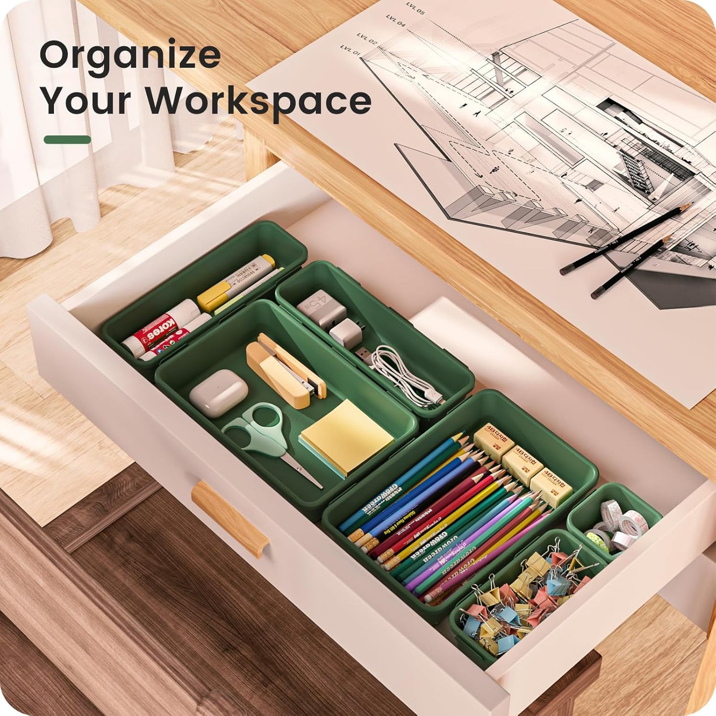 A-LuGei 【Military Grade】 Drawer Organizer,【𝟱𝗦𝗶𝘇𝗲】 Makeup organizer,【Holds 177 Items】 Bathroom Organizers and Storage,Organization and Storage,Desk Drawer Organizer for Vanity【Clear】