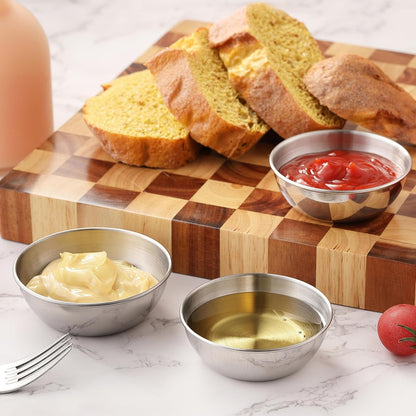 COKUMA 8 PCS Stainless Steel Mini Soy Sauce Dish, Small Individual Round Seasoning Bowls, Dipping Sauce Bowl, Ingredient Bowls for Prep Appetizer Plates, (4PCS 3.5 inch & 4PCS 3.2 inch)