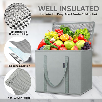 BALEINE 2Pk Insulated Reusable Grocery Bags, Collapsible Cooler Bag for Groceries, Heavy Duty Large Insulated Bag (16''x9''x13'', Antique Foliage)