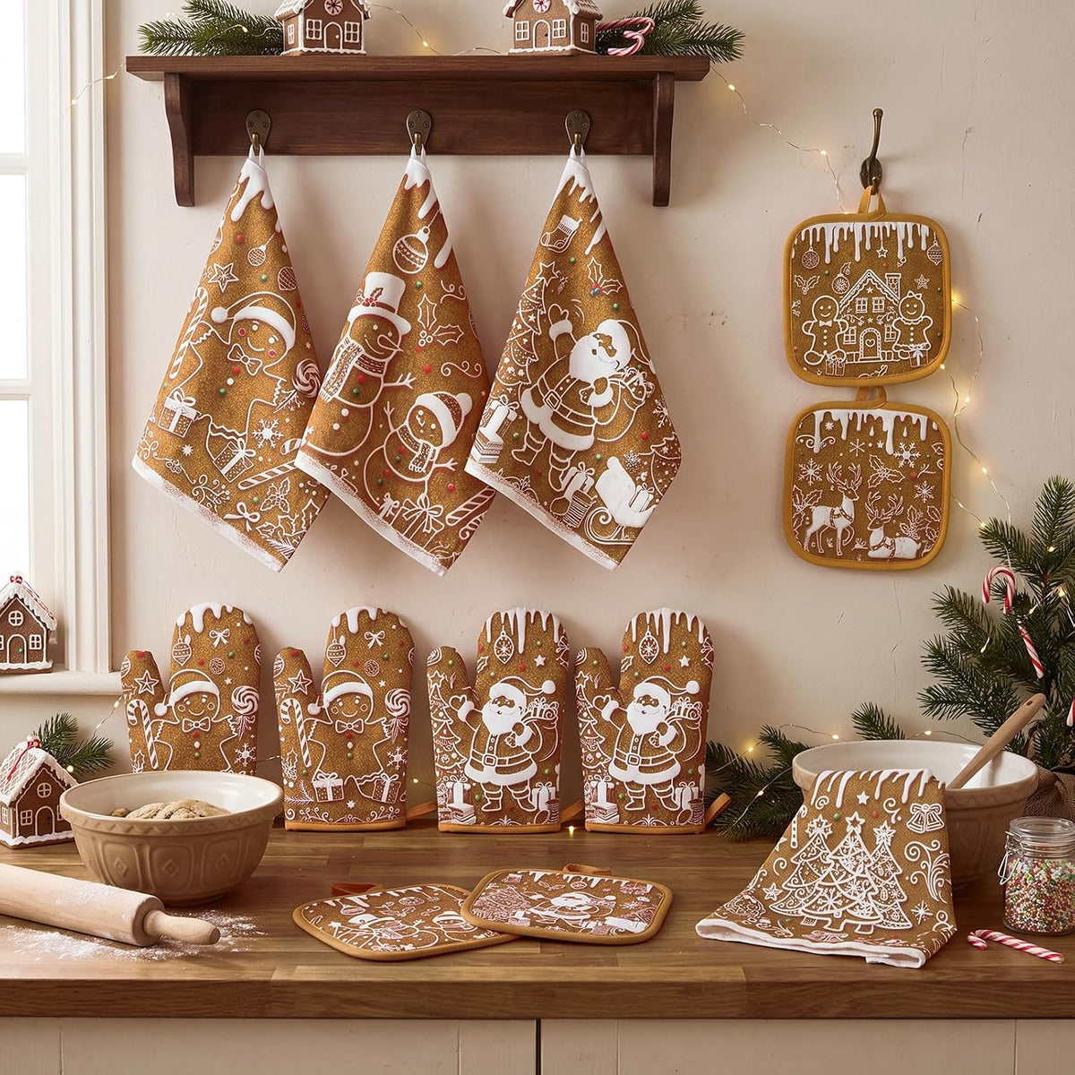 SiliFine 12 Pcs Fall Pumpkin Kitchen Towels Oven Mitts Pot Holders Set